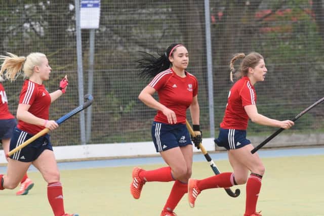 City of Peterborough Ladies celebrate a goal against Norwich Dragons.