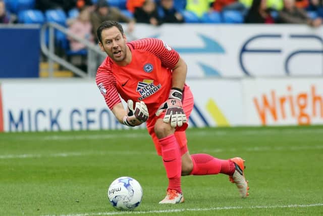 Posh goalkeeper Mark Tyler during his 496th appearance for the club. Photo: Joe Dent/theposh.com.