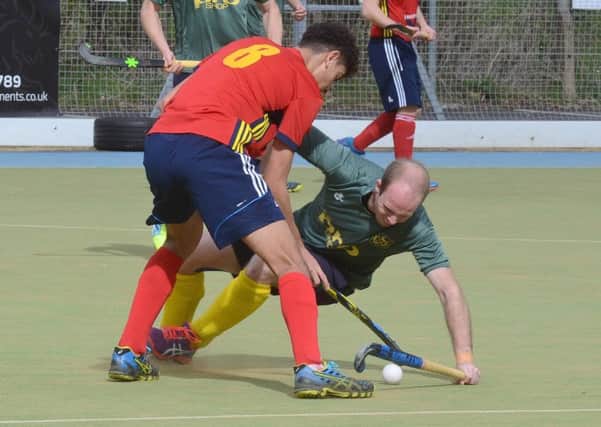 Action from City of Peterborough's 4-4 draw with Letchworth (green). Photo: David Lowndes.