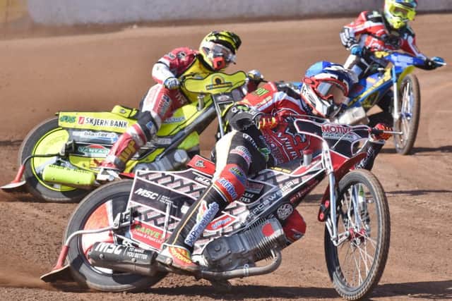 Ulrich Ostergaard sets the pace for Panthers against Coventry in heat three. Photo: David Lowndes.