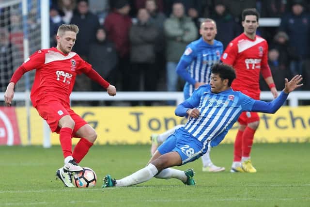 Jake Duffy (left) opened the scoring for Stamford AFC against Northwich.