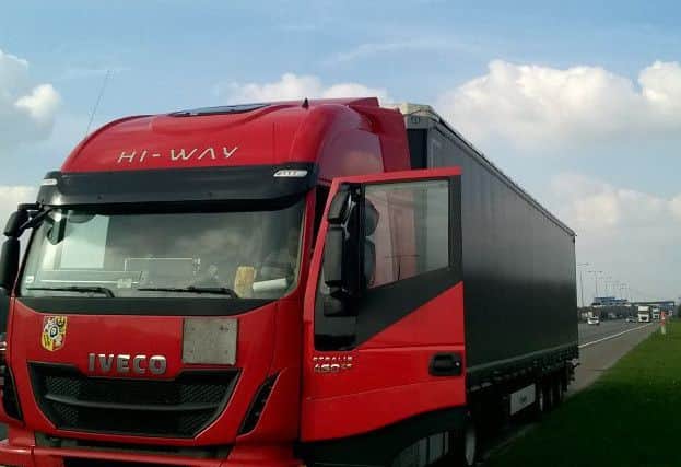 One of the lorries stopped after the driver was caught using a mobile phone today