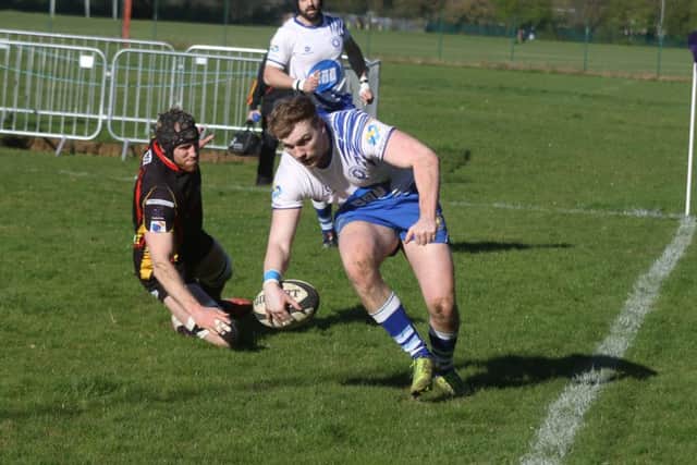 Adrian Enwright scores a try for the Lions against Birmingham. Picture: Mick Sutterby