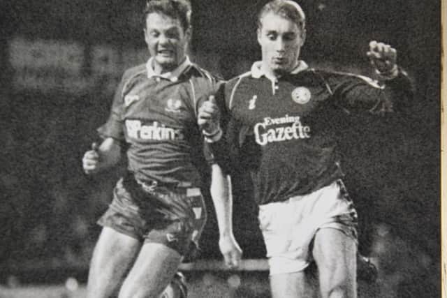 Hamish Curtis (left) in action for Posh at Middlesbrough in 1992.