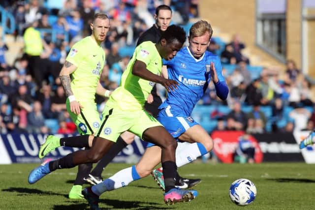 Posh teenager Leo Da Silva Lopes in action at Gillingham last Saturday. Photo: Joe Dent/theposh.com.
