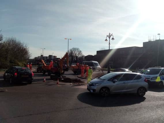 The scene at the Rivergate roundabout