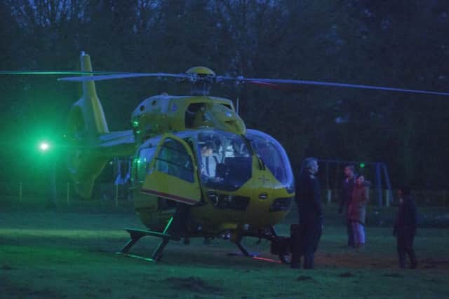 Air Ambulance, Ambulance and Police attend an incident at the fair., Fair, Peterborough 31/03/2017.  Picture by Terry Harris. THA