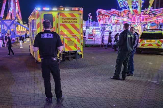 Air Ambulance, Ambulance and Police attend an incident at the fair., Fair, Peterborough 31/03/2017.  Picture by Terry Harris. THA