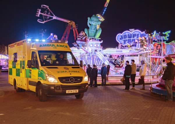Air Ambulance, Ambulance and Police attend an incident at the fair., Fair, Peterborough 31/03/2017.  Picture by Terry Harris. THA