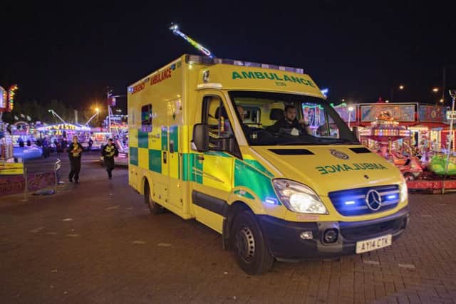 Air Ambulance, Ambulance and Police attend an incident at the fair., Fair, Peterborough 31/03/2017. Picture by Terry Harris. THA