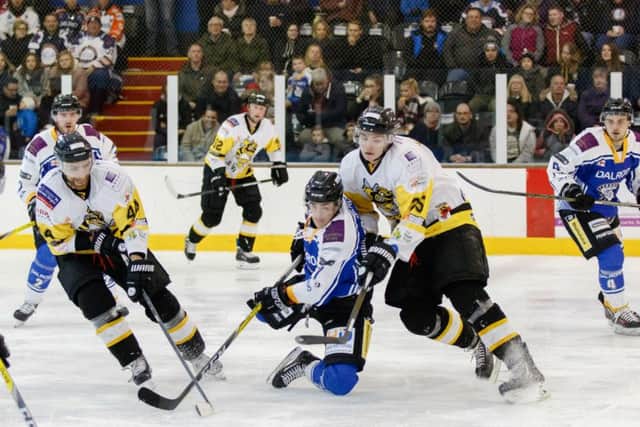 Owen Griffiths (centre) was man-of-the-match for Phantoms at Guildford.