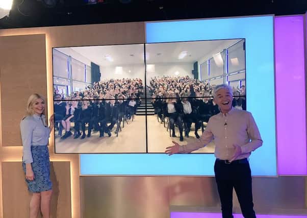 Holly Willoughby, Phillip Schofield and pupils from Nene Park Academy