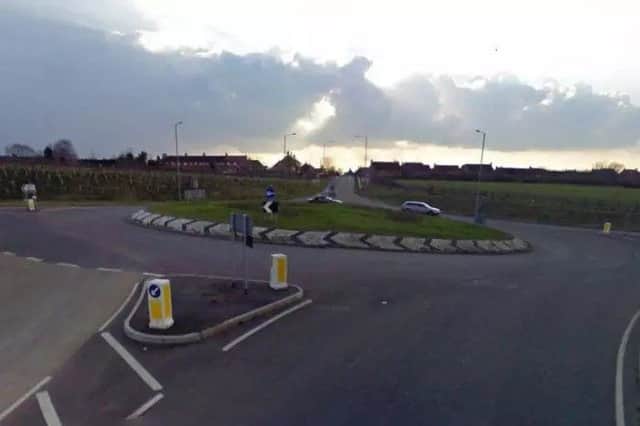 The roundabout over the county border in Northamptionshire