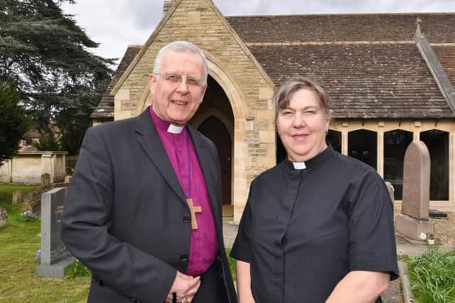 Revd Jacqueline Bullen at her institution as vicar of Longthorpe at St Botoph's Church pictured with Bishop Donald EMN-170204-225620009