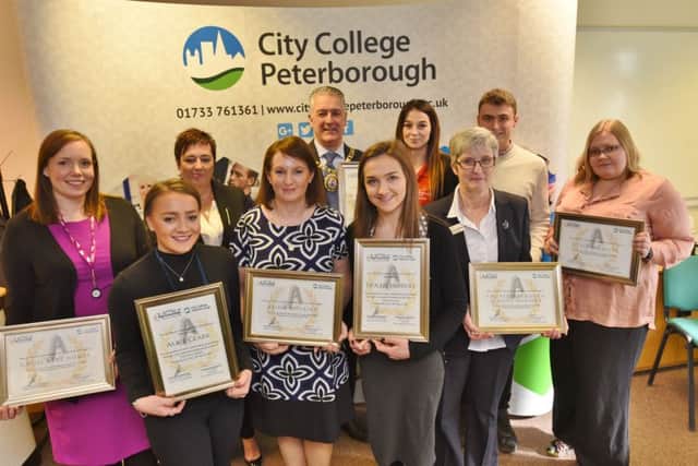 Pat Carrington, principal of the City College with Mayor David Sanders and employers and apprentices receiving awards during National Apprentice Week at the college EMN-170703-181126009