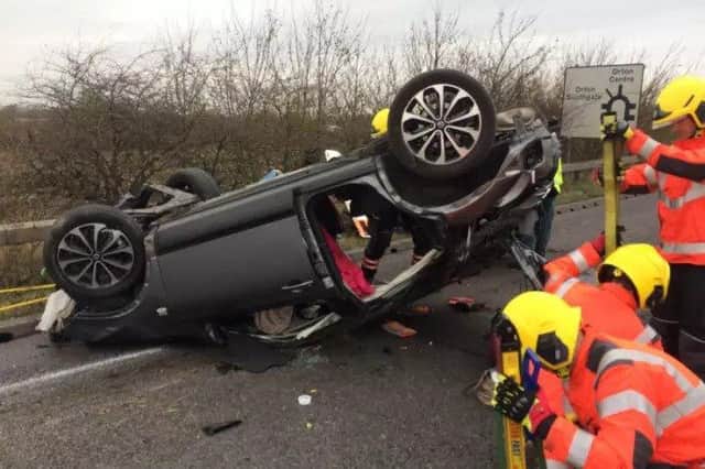 The scene of the crash on the A605. Photo: Cambs Fire and Rescue Service