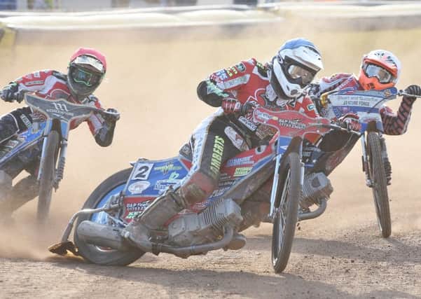 Simon Lambert leads heat six for Panthers against Redcar. Photo: David Lowndes.