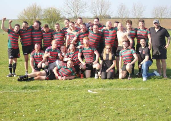 Stamford College Old Boys celebrate their Lincs Cup semi-final victory.