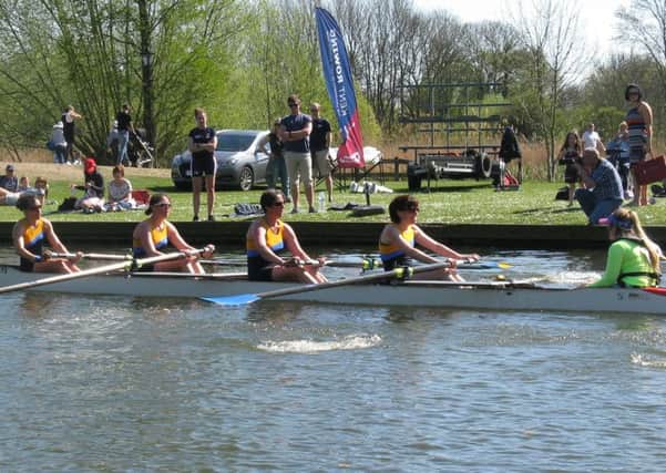 The victorious Peterborough Womens Masters B crew of  Tina Allen, Gail Parker, Sarah Smith, Ilektra Apostolidou and cox Hannah Parker.