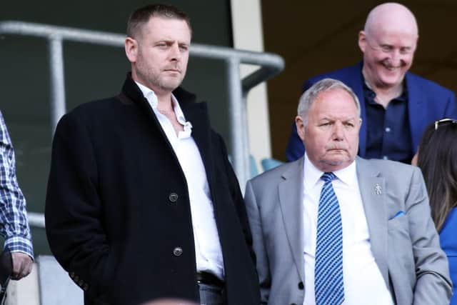 Posh chairman Darragh MacAnthony (left) and director of football Barry Fry look on at Coventry. Photo: Joe Dent/theposh.com.
