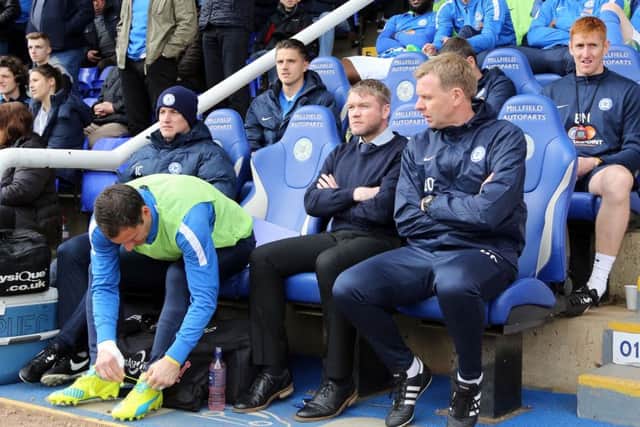 Posh manager Grant McCann and his caretaker-assistant manager David Oldfield (right) before the Fleetwood match. Photo: Joe Dent/theposh.com.