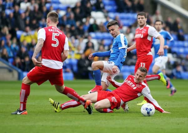 Posh debutant Andrea Borg is in the thick of the action against Fleetwood. Photo: Joe Dent/theposh.com.