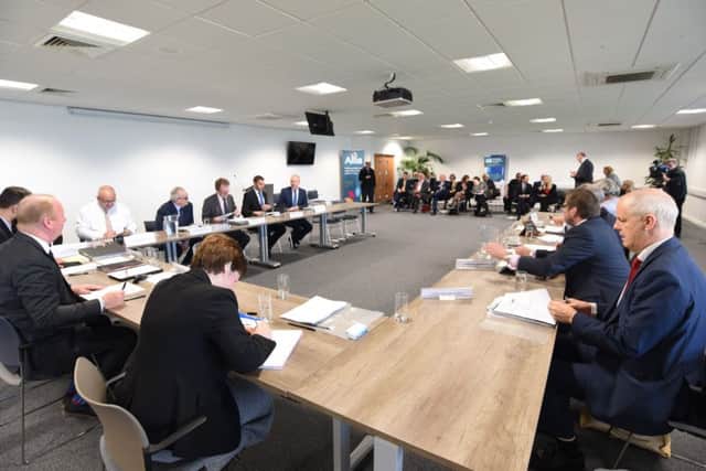 First meeting of the shadow authority for combined devolution at the Abax Stadium. EMN-161214-150158009