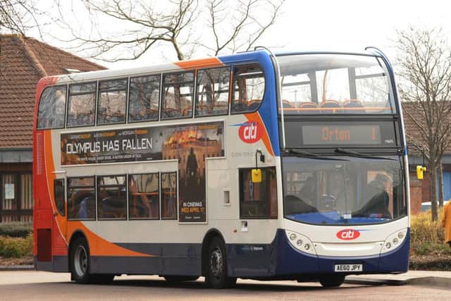 A Stagecoach bus stops at the Werrington Centre, where last Thursday a four year old girl was trapped in the doors of a number 1 bus. ENGEMN00120130904153807