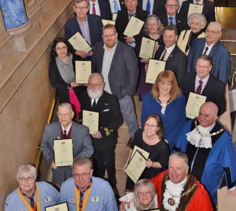 Civic Award recipients at the Town Hall with Mayor David Sanders, Deputy Mayor Keith Sharp and Deputy Mayoress Christine Wilson EMN-170419-085425009