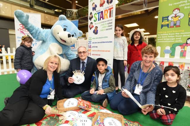 The PCC Ready to START School event at Queensgate. Pictured with Coun John Holdich and children are (right) Sally Atkinson from the National Literacy Trust and Annie Hornsby, an early childhood specialist EMN-170419-154154009