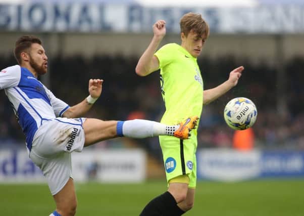 Posh skipper Chris Forrester in action at Bristol Rovers.