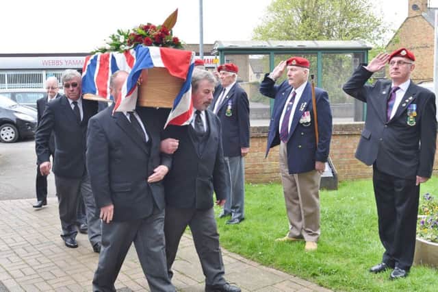 Funeral of Terence Sismore at St Matthew's Church, Eye attended by members of the Royal Military Police Association from Colchester anf Fenland branches (red berets) and serving soldiers from the 156 Regiment RMP (red caps) EMN-170420-154255009