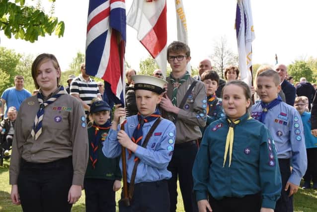 St George's Day Peterborough Scouts, cubs and beavers parade at Ferry Meadows EMN-170423-181448009