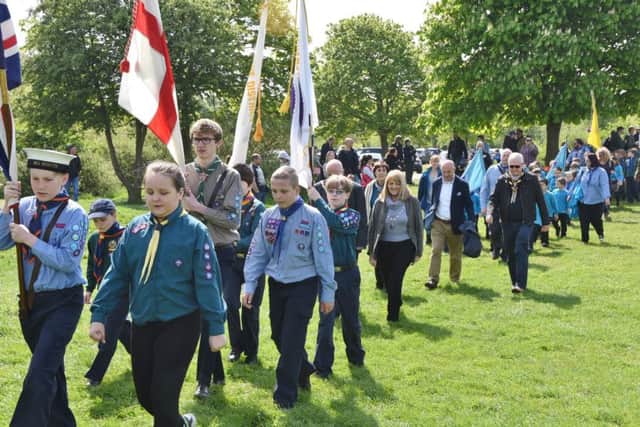 St George's Day Peterborough Scouts, cubs and beavers parade at Ferry Meadows EMN-170423-181525009