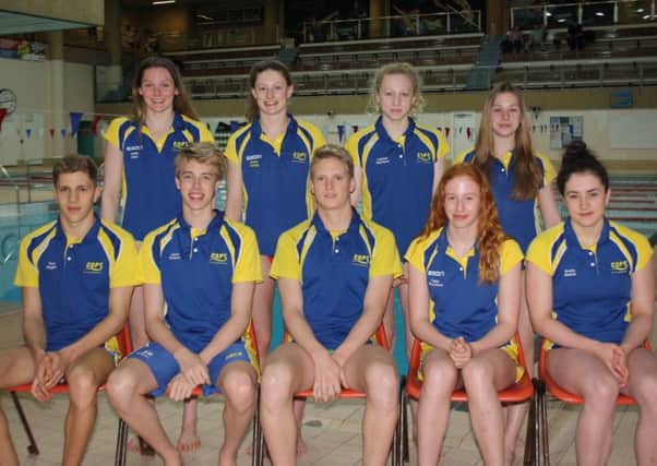 The COPS British Championship squad. From the left are, back, Mollie Allen, Rachel Wellings, Lauren Harrison, Amelia Monaghan, front, Tom Wiggins, Jamie Scholes, Myles Robinson-Young, Poppy Richardson and Becky Burton. Missing from the picture is Daniel Leigh.
