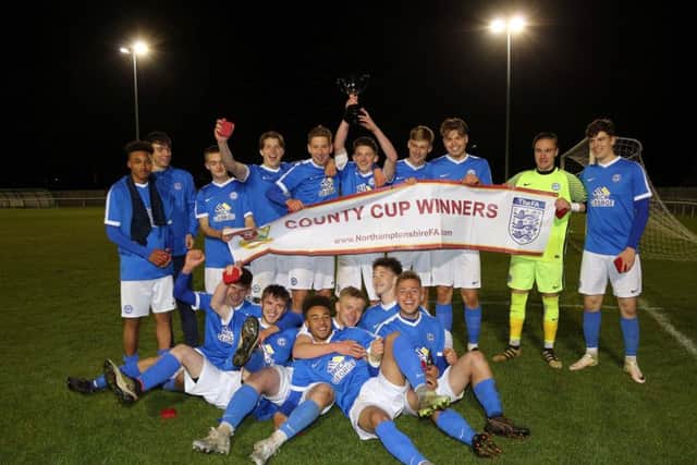 Posh Under 18s celebrate with the David Joyce Cup. Photo: Joe Dent/theposh.com.