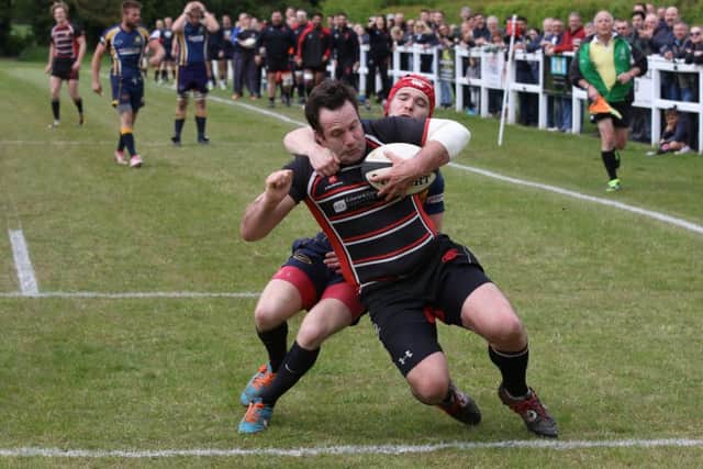 Oundle prop Richard Jones races in for a try. Picture: Mick Sutterby