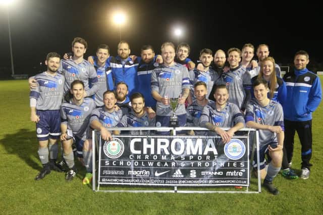 Farcet United celebrate their Intermediate Shield Final win. Photo: RWT Photography.