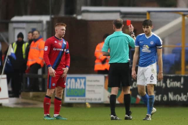 Posh centre-back Jack Baldwin received two red cards in the 2016-17 season.