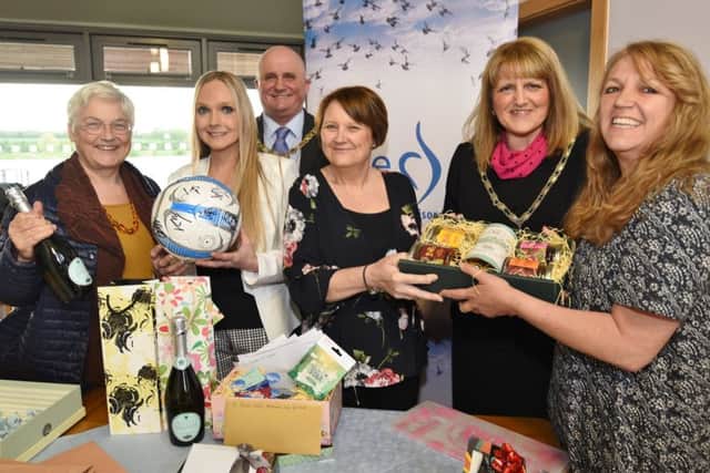 Professor Janet Treasure, Mandy Scott (co-founder), Sue Rattle (co-founder) and  Leonie McCarthy (CEO)  with Deputy Mayor Keith Sharp and Deputy Mayoress Christine Wilson at the Personalised Eating Disorder Support group launch event at Ferry Meadows EMN-170427-160922009