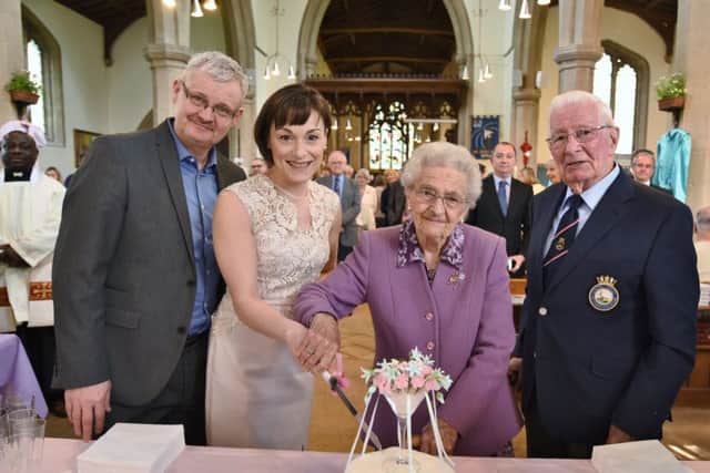 Renewing of wedding vows at Paston Church. Brad and Donna Barnes with Eddie and Dorothy Hall (71 years of marraige) EMN-170105-192239009