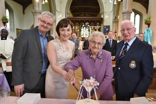 Renewing of wedding vows at Paston Church. Brad and Donna Barnes with  Eddie and Dorothy Hall (71 years of marraige) EMN-170105-192239009