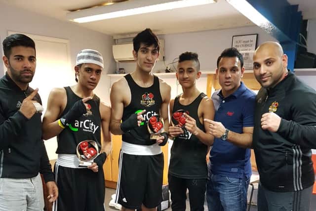The Top Yard team at St Neots. From the left are coach Majid Romani, Mustafa Rafiq, Omar Shaheen, Junayd Ali, coach Ballal Javed and coach Hamad Javed.