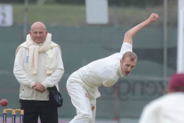 Kieran Jones bowled steadily for Oundle against his former club Peterborough Town. Photo: David Lowndes.