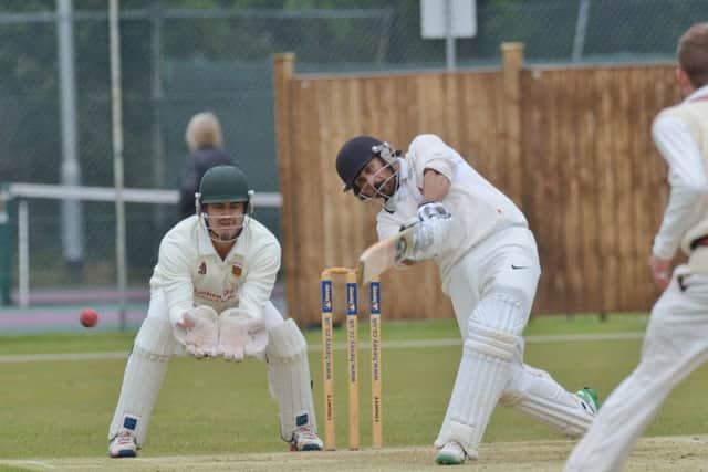 Asim Butt on his way to a superb 119 for Peterborough Town against Oundle. Photo: David Lowndes.
