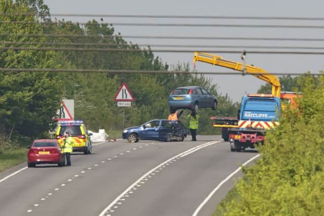 EMERGENCY services at the scene of a serious collision on the A605 at Elton, near Peterborough. Two fatalities have been confirmed and two people have suffered serious injuries.,
A605, Peterborough
07/05/2017. 
Picture by Terry Harris. THA