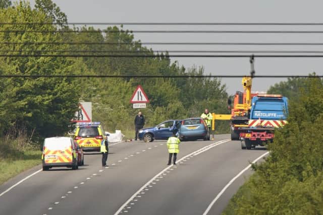 EMERGENCY services at the scene of a serious collision on the A605 at Elton, near Peterborough. Two fatalities have been confirmed and two people have suffered serious injuries.,A605, Peterborough07/05/2017. Picture by Terry Harris. THA