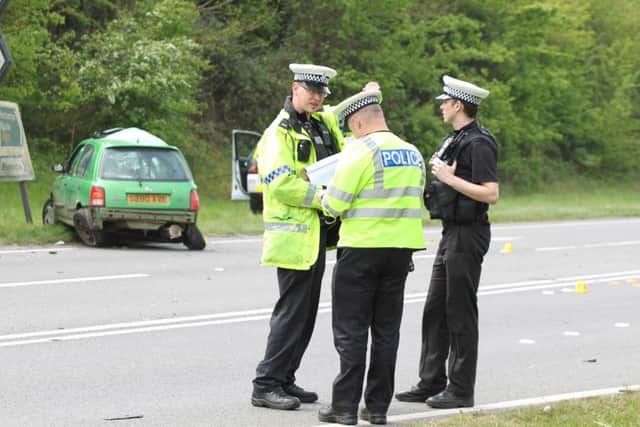 A605 and B671 junction closed following RTC between UPS lorry  and Nissan Micra. Picture by Terry Harris / PaperPix 1132366853