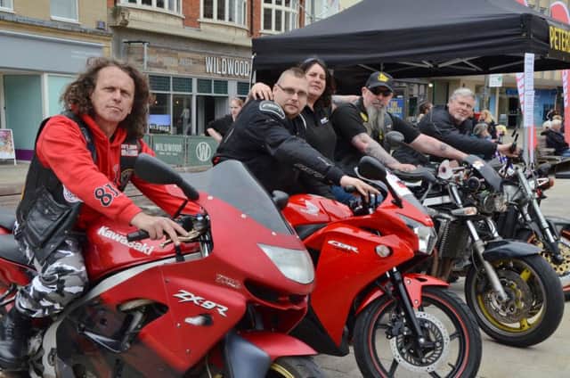 Mototcycle event at Cathedral Square, Richard Cobbin and members of Peterborough  Motorcycle action group. EMN-160522-001328009