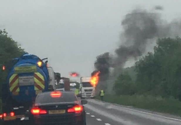 The lorry fire on the A15. Photo: Luke Squibb